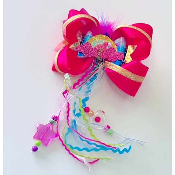 Rainbow Accessories Girls Hair Bow Clip with Colorful Ribbons Handmade NEW - Picture 3 of 9